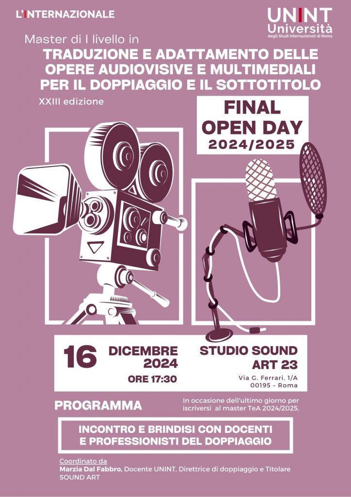 Final Open day Master Tea presso Studio doppiaggio Sound Art